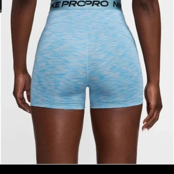 Nike Pro High-Waist Blue Space-Dye Bike Shorts - Picture 2 of 6